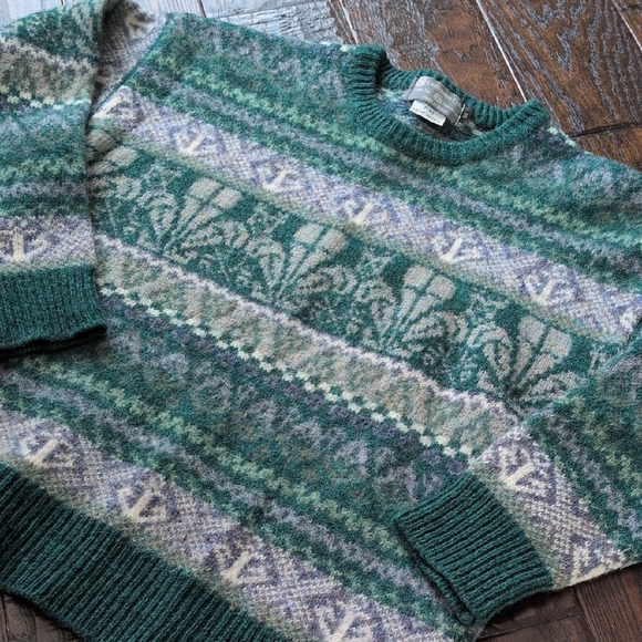 Vintage Sweaters - Vintage British Wool Craftcentre Cymru Crew Neck Sweater with Anchor Pattern,M